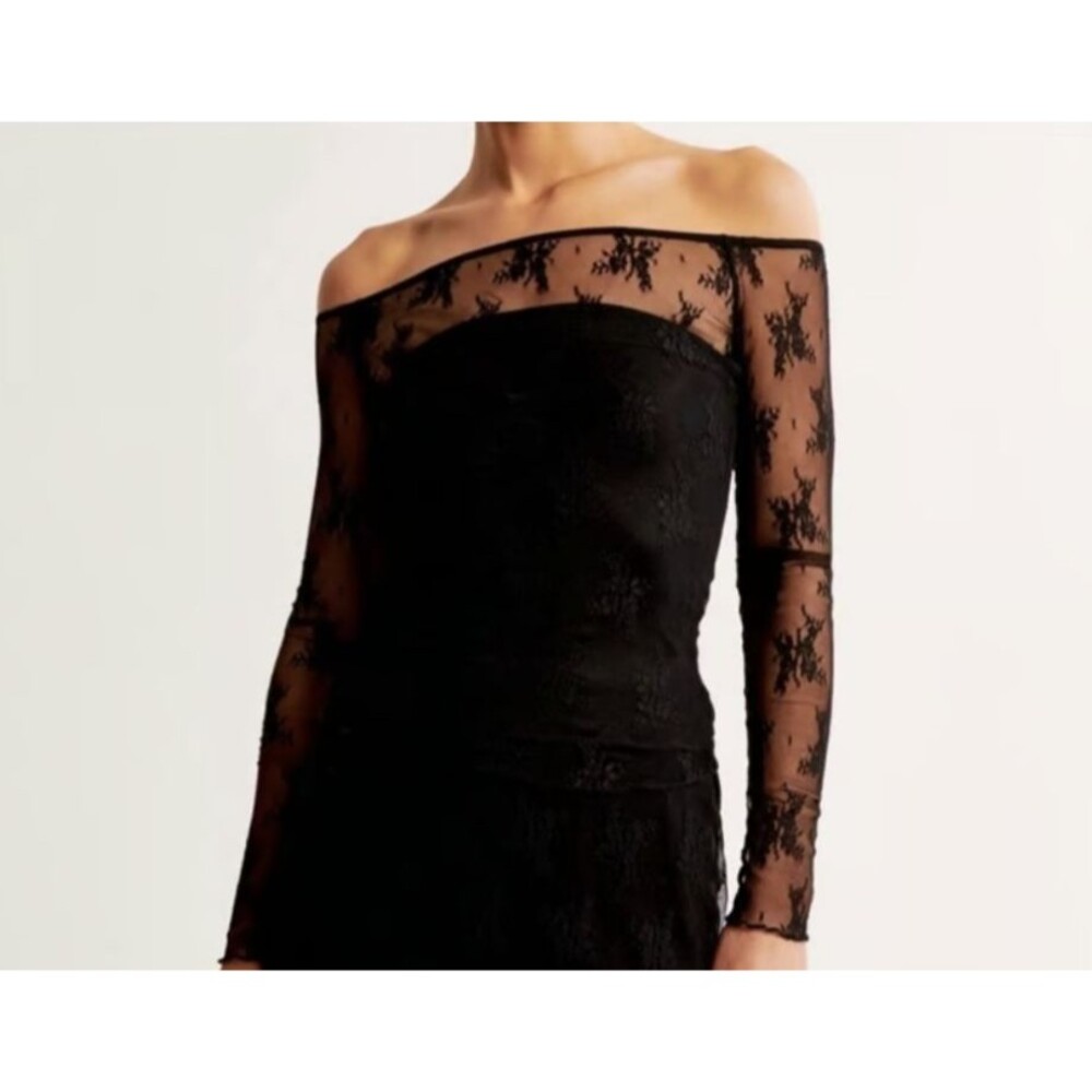 Abercrombie Fitch Black Lace Off the Shoulder Top Medium Whimsigoth Goth Witchy